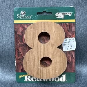 Vintage Genuine Redwood House Number 8 Wood Sign NOS Packaged Rustic Decor USA
